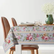 Obrusy i serwetki - Obrus dekoracyjny gobelin 140x180 Eurofirany popielaty czerwony ogrodowe kwiaty - miniaturka - grafika 1