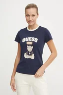 Koszulki sportowe damskie - Guess t-shirt bawełniany SARAH damski kolor granatowy V4BI10 KA260 - miniaturka - grafika 1