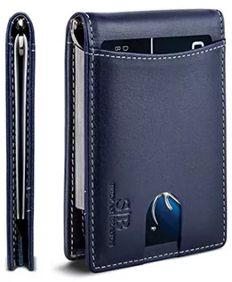 Portfele - SERMAN Brands Blokowanie RFID, wąskie, dwuskładane, prawdziwa skóra, minimalistyczne przednie portfele kieszonkowe dla mężczyzn z klipsem na pieniądze, cienki prezent, Z. Atlantic Blue 1.S, wąski, - grafika 1