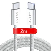 Kleje biurowe - Kabel USB-C typ C mocny szybki PD 2M do iPhone 15 Alogy nylonowy przewód Biały - miniaturka - grafika 1