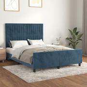 Łóżka - Lumarko Rama łóżka z zagłówkiem, ciemnoniebieska, 140x200 cm, aksamitna - miniaturka - grafika 1