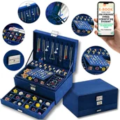 Pudełka i szkatułki - ORGANIZER NA BIŻUTERIĘ KUFEREK SZKATUŁKA NA BIŻUTERIE GRANATOWA PREZENT DLA NIEJ + EBOOK-1 - miniaturka - grafika 1