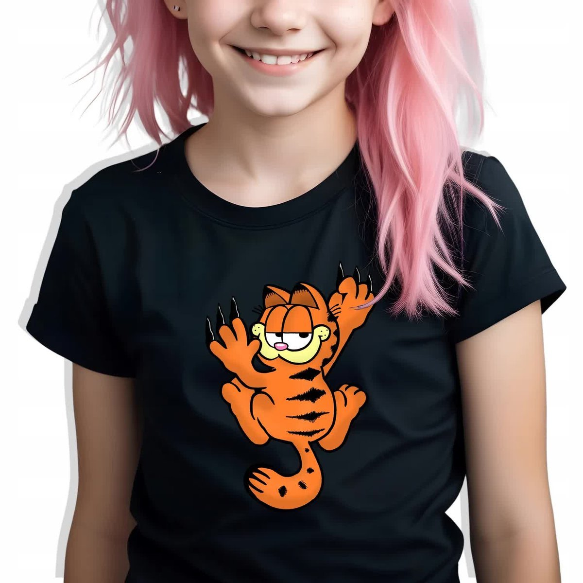 Koszulka Dziecięca Czarna GARFIELD Rudy Kot Wzory Rozmiar 146-152 cm