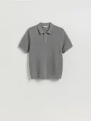 Swetry męskie - Reserved - Strukturalny sweter polo - jasnoszary - miniaturka - grafika 1