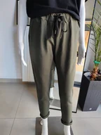 Spodnie damskie - Spodnie dresowe z bawełny pętelkowej - khaki One size - miniaturka - grafika 1