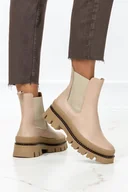 Botki damskie - Beżowe botki skórzane na platformie z gumkami po bokach PRODUKT POLSKI Casu 2473-39 - miniaturka - grafika 1