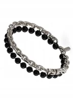 Bransolety męskie - Czarno-srebrna bransoletka męska Guess EDGY STYLES łańcuch koraliki onyks J - miniaturka - grafika 1