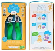 Sztućce dla dzieci - Nanas Manners ETAP 3 GREEN Sztućce nóż widelec 3-9 lat - miniaturka - grafika 1