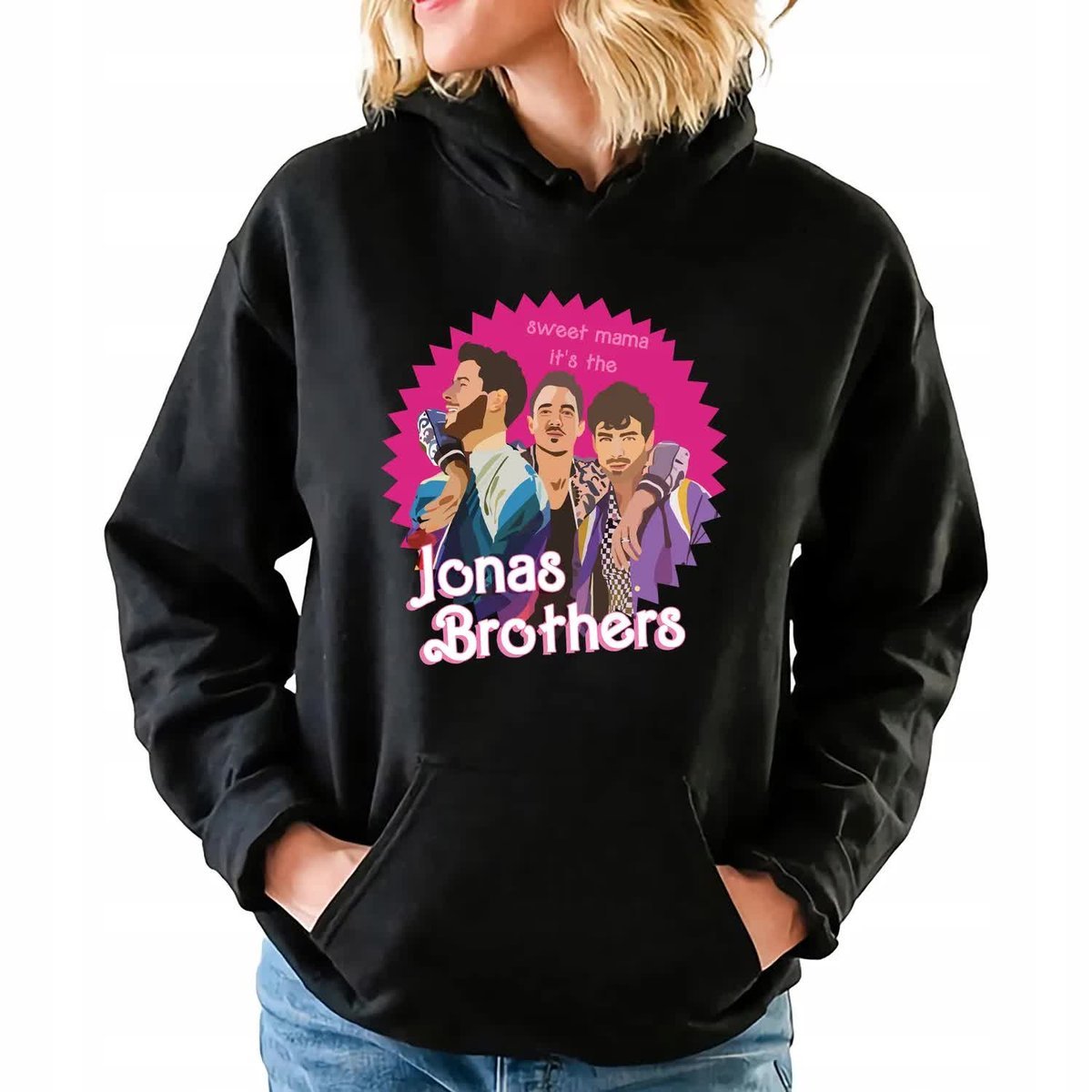 Bluza Damska Czarna z Kapturem JONAS BROTHERS Koncert Merch Wzory Rozmiar S