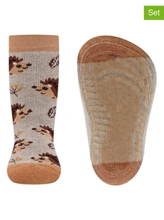ewers Skarpety antypoślizgowe (2 pary) "SoftStep Hedgehog" w kolorze jasnobrązowym - Skarpetki dla dzieci - miniaturka - grafika 1