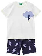 Spodenki damskie - United Colors of Benetton Chłopięca pidżama Pig(t-shirt + szorty) 30960p04i, zestaw wielokolorowy: biały i niebieski wzór 074, S, Wielokolorowy: biały i niebieski wzór 074, S - miniaturka - grafika 1