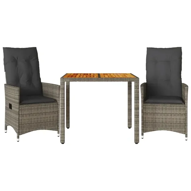 Zestaw bistro ogrodowy szary z regulowanym fotelem i poduszkami 56x59x92 cm