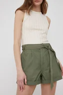 Spodenki damskie - Pepe Jeans Pepe Jeans szorty bawełniane KAYLEE SHORT damskie kolor zielony gładkie high waist - miniaturka - grafika 1