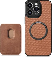 Etui i futerały do telefonów - INF Magnetyczne etui na telefon z uchwytem na kartę kredytową MagSafe brązowy iPhone 14 Pro Max - miniaturka - grafika 1