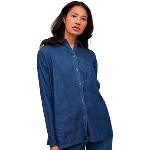 Vila Damska bluzka jeansowa Vibista L/S Oversize Shirt/Su-Noos, niebieski (Dark Blue Denim), 40 - Bluzki damskie - miniaturka - grafika 1