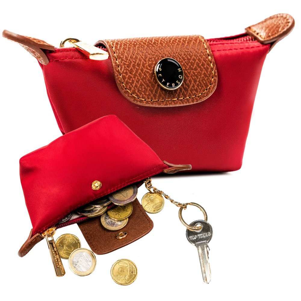 Czerwone etui na klucze PETERSON małe na suwak i zatrzask modne eleganckie portfelik