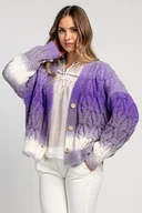 Swetry damskie - Multikolorowy zapinany kardigan z aranowym splotem F1972 fiolet - miniaturka - grafika 1