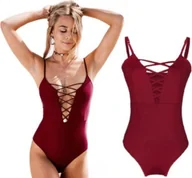 Stroje kąpielowe - Pan i Pani Gadżet Strój kąpielowy jednoczęściowy wiązany BORDOWY M - miniaturka - grafika 1