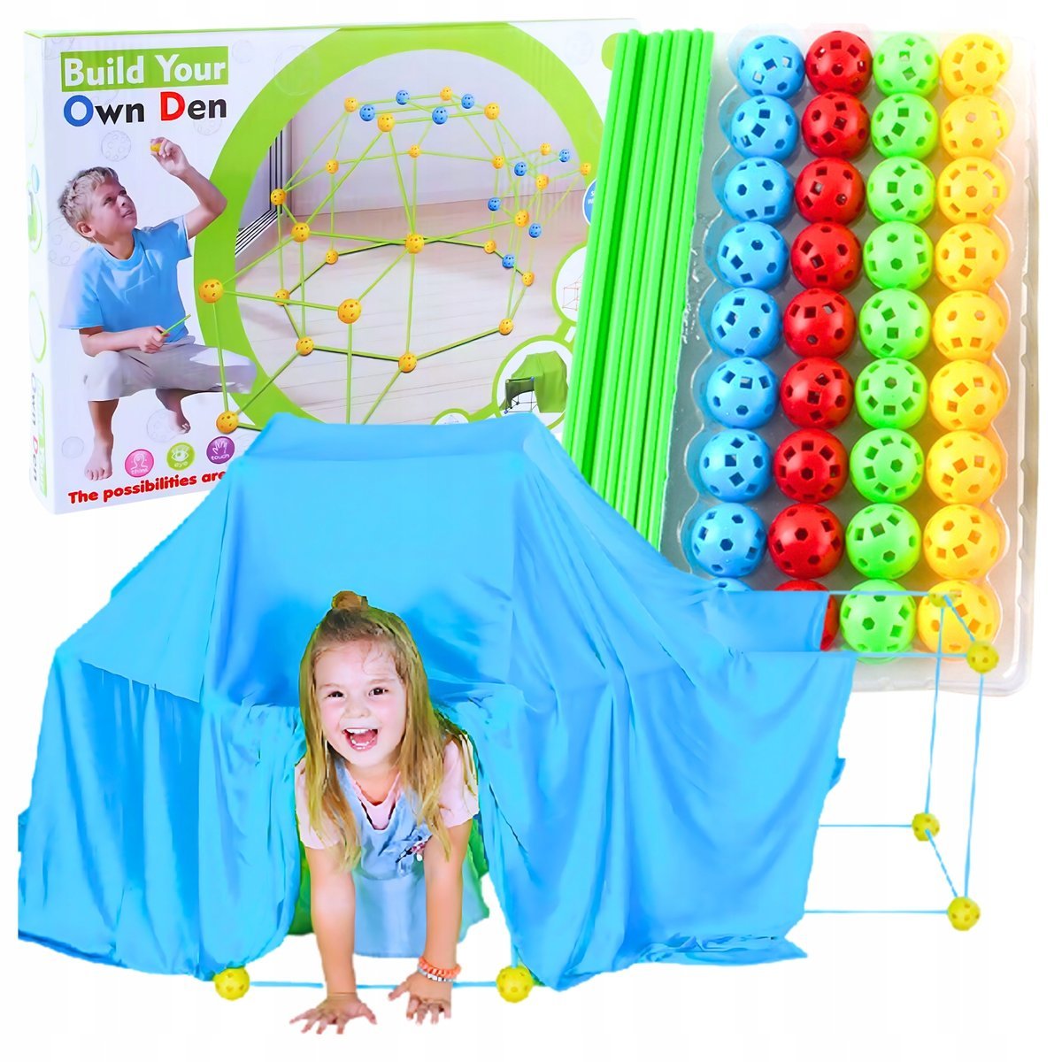 ZESTAW Konstrukcyjny Słomki Rurki Namiot Baza Domki Patyczki Kulki 88 el 3+