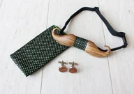 Krawaty i muchy męskie - Zestaw z drewnianą muszką WHISKERS zielony - miniaturka - grafika 1