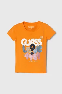 Koszulki dla dziewczynek - Guess t-shirt dziecięcy kolor pomarańczowy - grafika 1