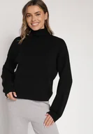 Swetry damskie - Czarny Golf z Bufiastymi Rękawami Wedelia - miniaturka - grafika 1