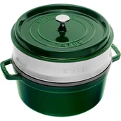 Brytfanny - Staub garnek żeliwny Cocotte, okrągły, z wkładem do gotowania na parze (średnica 26 cm, pojemność 5 l, może być używany do gotowania na kuchenkach indukcyjnych, wnętrze pokryte czarną, matową emalią), 11338 (1133885) - miniaturka - grafika 1