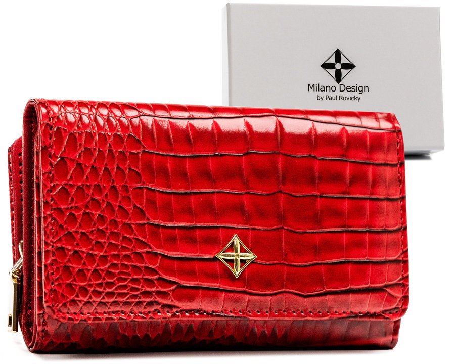 Damski eko portfel Milano Design croco pojemna portmonetka na karty i gotówkę, czerwony