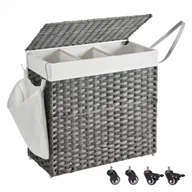 Kosze na bieliznę - Songmics Mobilny kosz na pranie 3 komory szary - miniaturka - grafika 1