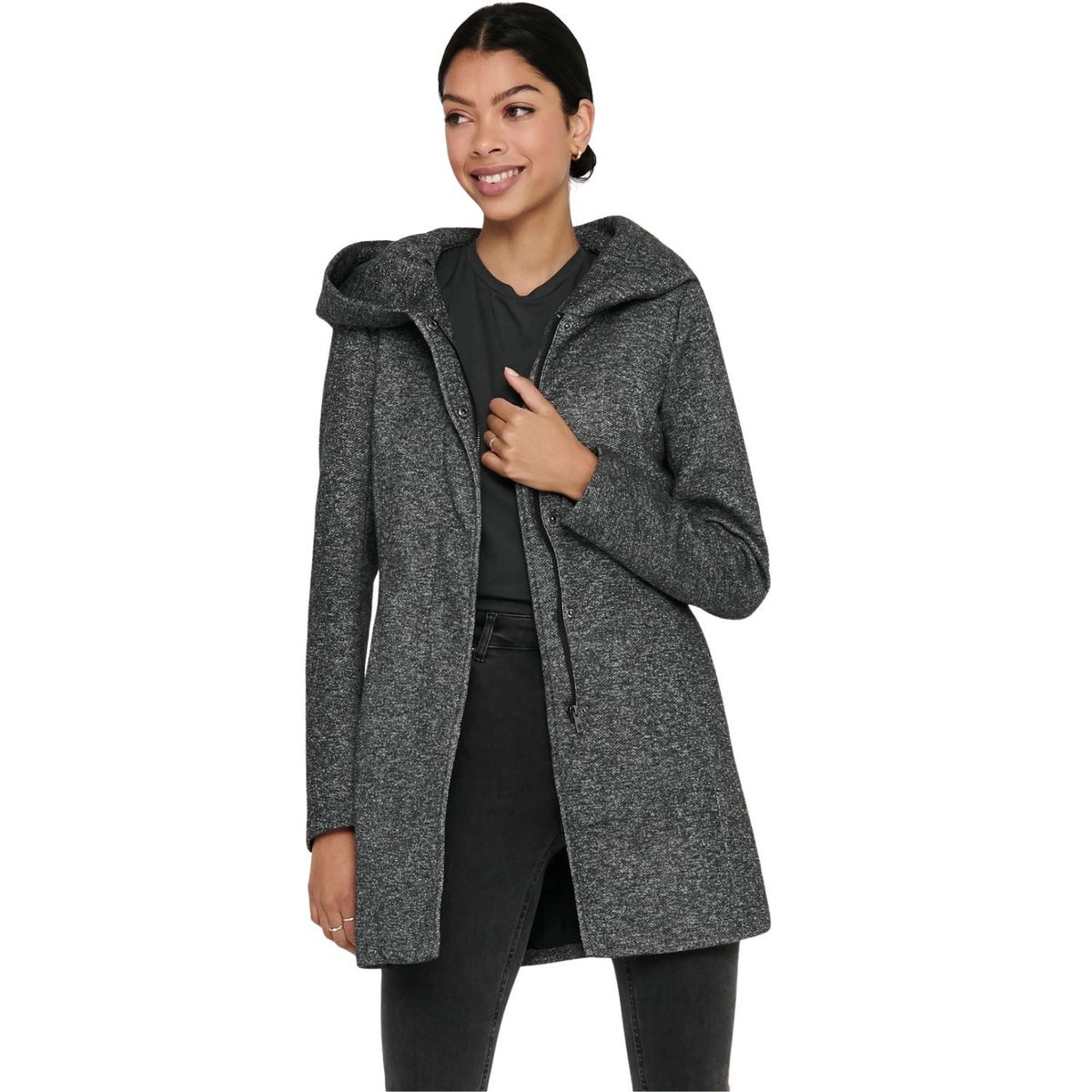 Płaszcz damska Only Sedona z kapturem przejściowy szary melanż-XS