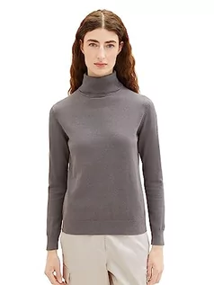 Swetry damskie - Podstawowy damski sweter z golfem TOM TAILOR, 32251-ciemny mineralny szary, XL - grafika 1