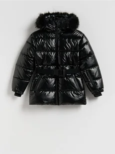 Reserved - Pikowany płaszcz z paskiem - czarny - Kurtki i płaszcze dla dziewczynek - miniaturka - grafika 1