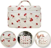 Kosmetyczki, organizery i kuferki - Kosmetyczka damska pikowana kuferek w wisienki 17cm x 25,5cm KS123 - miniaturka - grafika 1