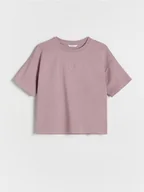 Koszulki dla dziewczynek - Reserved - Bawełniany t-shirt z haftem - fioletowy - miniaturka - grafika 1