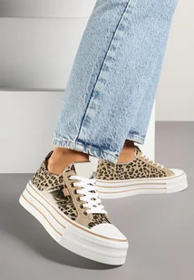 Panterkowe Trampki na Grubej Podeszwie z Metaliczną Wstawką Telarella - Trampki damskie - miniaturka - grafika 1