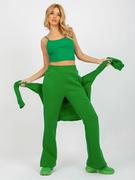 Spodnie sportowe damskie - Komplet dresowy zielony casual top i bluza spodnie dekolt stójka rękaw długi nogawka szeroka długość długa kieszenie zamek - miniaturka - grafika 1