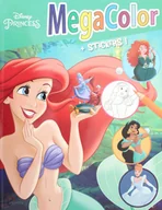 Kolorowanki, wyklejanki - KOLOROWANKA DISNEY PRINCESS MEGA COLOR Z NAKLEJKAMI MERIDA ARIEL KOPCIUSZEK - miniaturka - grafika 1
