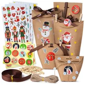 Ozdoby bożonarodzeniowe - KALENDARZ ADWENTOWY PREZENTOWY ŚWIĄTECZNE TOREBKI NAKLEJKI WSTĄŻKI 24szt - miniaturka - grafika 1