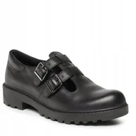 Półbuty damskie - GEOX PÓŁBUTY DAMSKIE CZARNE SKÓRZANE LOGO 33 Ż5P - miniaturka - grafika 1