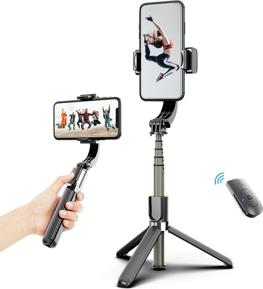 3 w 1 Stabilizator kardanowy do telefonu Statyw do selfie 86 cm 5-częściowy ze zdalnym wyzwalaczem Zacisk do telefonu Inteligentny obrotowy Kompatybilny ze smartfonami iPhone Samsung HUAWEI