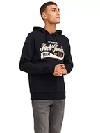 Bluzy męskie - Bestseller A/S Męska bluza z kapturem JJELOGO Sweat Hood 2 COL 23/24 NOOS, czarna, XL, czarny - miniaturka - grafika 1