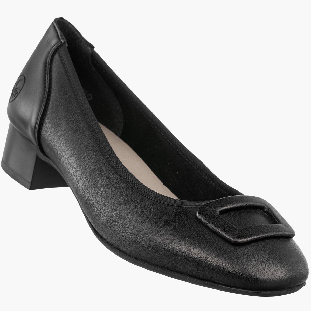 Czółenka Damskie Skórzane RIEKER Buty Na Klocku Eleganckie Niskie Czarne Czarny 40