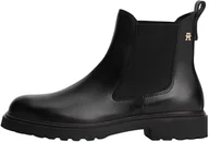 Kozaki damskie - Tommy Hilfiger Damskie TH LEATHER CLEATED CHELSEA FW0FW08766 niskie kozaki, czarne (czarne), 4, Czarny, 37 EU - miniaturka - grafika 1