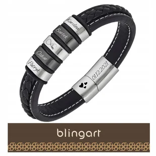 BLINGART Bransoletka z GRAWEREM męska z imionami dzieci ze SKÓRY naturalnej - Bransolety męskie - miniaturka - grafika 1