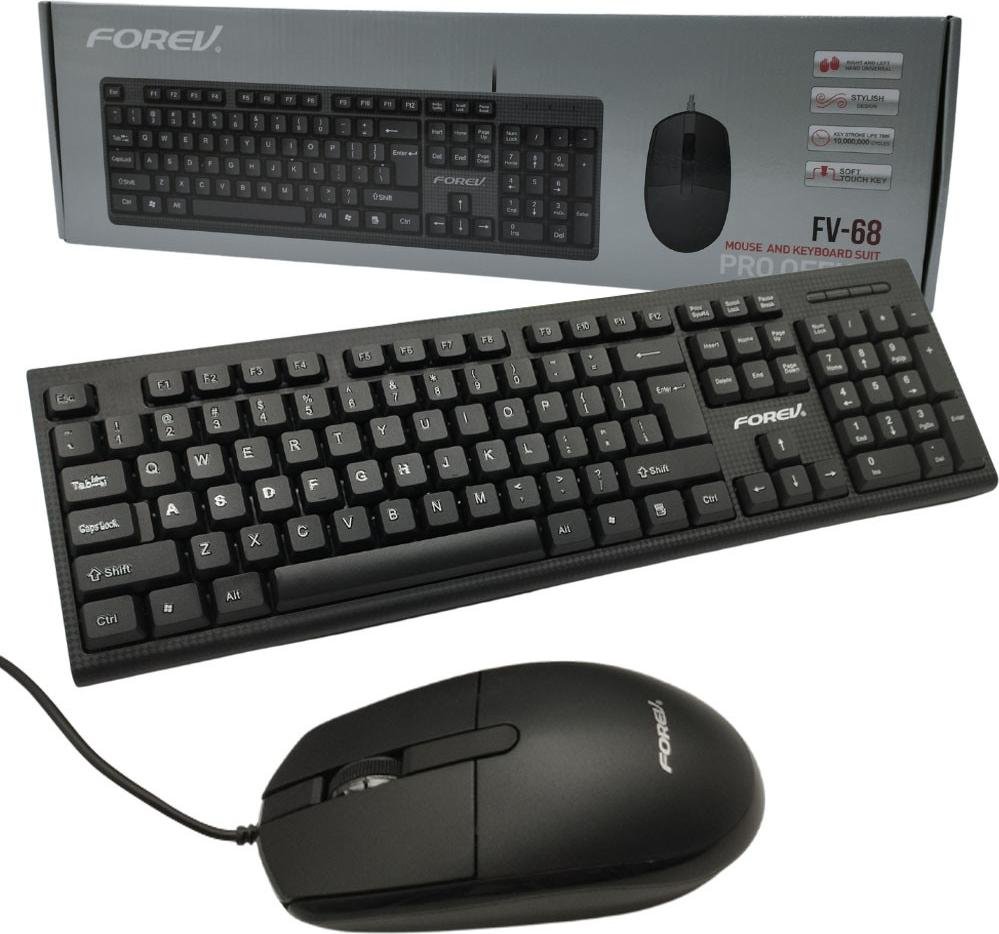 Klawiatura + mysz . FOREV KLAWIATURA PRZEWODOWA + MYSZ ZESTAW CZARNA FV-68 35355
