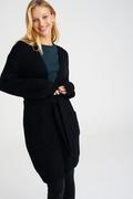 Swetry damskie - Długi, czarny kardigan z paskiem - Greenpoint - miniaturka - grafika 1