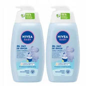 Kosmetyki kąpielowe dla dzieci - ﻿NIVEA BABY 2w1 Żel do mycia kąpieli i szampon z pompką dla dzieci 2x500 ml - miniaturka - grafika 1