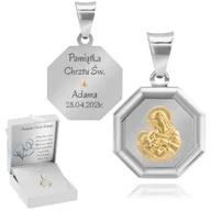 Dewocjonalia - Srebrny Medalik Matka Boska Karmiąca Pozłacana Grawer - miniaturka - grafika 1