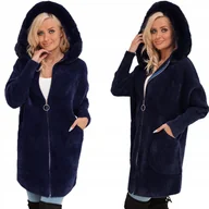 Płaszcze damskie - Z FUTERKIEM PŁASZCZ ALPAKA NA SUWAK WEŁNA CIEPŁY granatowy - miniaturka - grafika 1