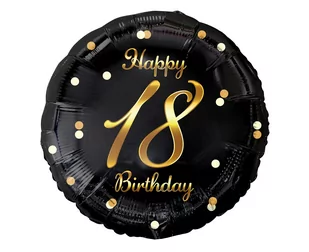 Balon foliowy Happy 18 Birthday czarny 45cm - Godan - Balony i akcesoria - miniaturka - grafika 1